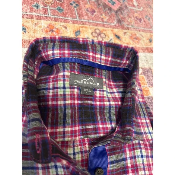 Eddie Bauer Medium Women's flannel‎ Plaid Shirt Button Down Long rodeo pink - Picture 6 of 8